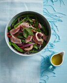 Tuna salad with mange tout and wasabi dressing