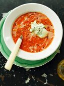 Tomato soup with herb ricotta