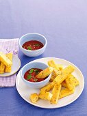 Baked polenta sticks with herbs and tomato salsa