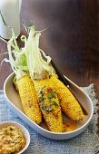 Grilled corn cobs with chilli and coriander butter