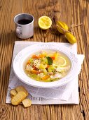 Lemon soup with chicken and orzo pasta