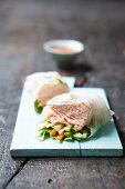 Rice paper rolls with salmon and vegetables (Asia)