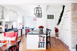 Open-plan kitchen with island counter