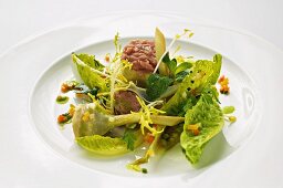 Stuffed artichokes with veal tartar and cos lettuce