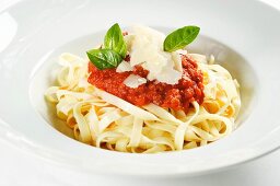 Tagliatelle with tomato sauce and Parmesan cheese