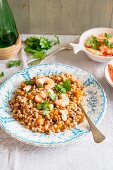 Barley risotto with pumpkin and prawns