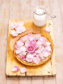 Mazurek (Easter cake, Poland) with rose jam, mascarpone and sugared rose petals