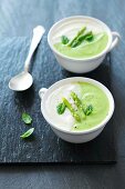 Cream of asparagus soup with peas and cauliflower