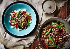 Beef with mange tout and pepper (Asia)
