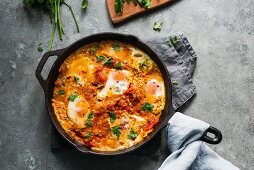 Shakshouka (poached eggs in tomato sauce)