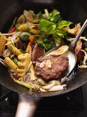 Glazed beef fillet with stir-fried vegetables