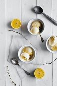 Three bowls of lemon ice cream