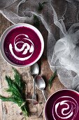 Beetroot soup with sour cream and fresh dill