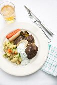 Boiled beef with boulangère potatoes and a chive sauce