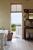 View from Colonial-style dining room into garden through stable door