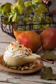 Pears with cream cheese mousse, hazelnuts and thyme