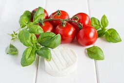 Vine tomatoes, basil and goats cheese