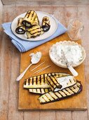 Grilled aubergine rolls filled with cream cheese