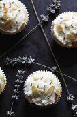Cupcakes with slivered almonds and dried lavender flowers