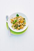 Curried rice with turkey, mango and slivered almonds