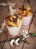 Chocolate yoghurt with fruit salad