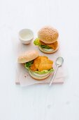 Chicken fillet burgers with lettuce and mayonnaise