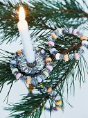Hand-crafted, glittery, sugar-bead hoops for Christmas tree