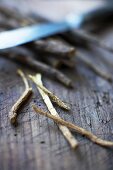 Liquorice sticks on a wooden background