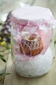 A mini Bundt cake in a preserving jar