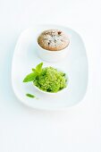 A chocolate and ginger cake served with mint granita