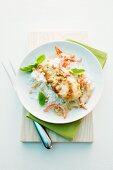 Peanut chicken with rice and basil