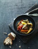 Beef with vegetables and bay leaves