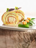 Pancake and chicory roulade with salmon