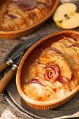 Potato gratin with apples and red onions