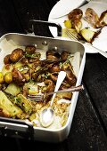 Oven-baked potatoes and mushrooms