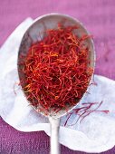 Saffron threads on a spoon