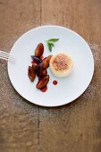Riesling flan with damson compote