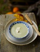 Celery soup with a pumpkin roll