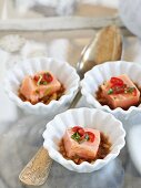 Marinated salmon fillets in peanut butter