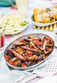 Grilled vegetables with rosemary and sausages