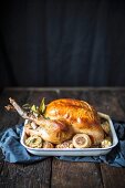 Roast turkey with garlic for Christmas dinner