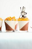 White and dark chocolate cream with a mango and passion fruit ragout