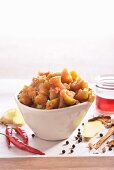 Apple and ginger chutney with ingredients
