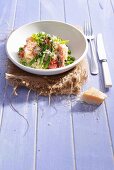 Risotto with prawns, asparagus, tomatoes and Parmesan