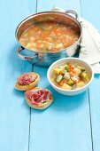 Minestrone con il riso (vegetables soup with rice and Parmesan, Italy)