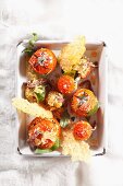 Stuffed tomatoes with Parmesan wafers