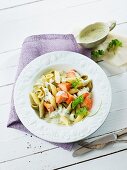 Penne with smoked salmon and a creamy sauce