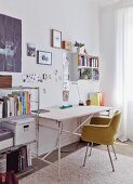 Upholstered shell chair at desk in contemporary study