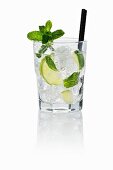 Wodka Tonic mit Limetten, Minze und Eiswürfeln