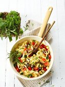 Tagliatelle with Mediterranean vegetables and herbs